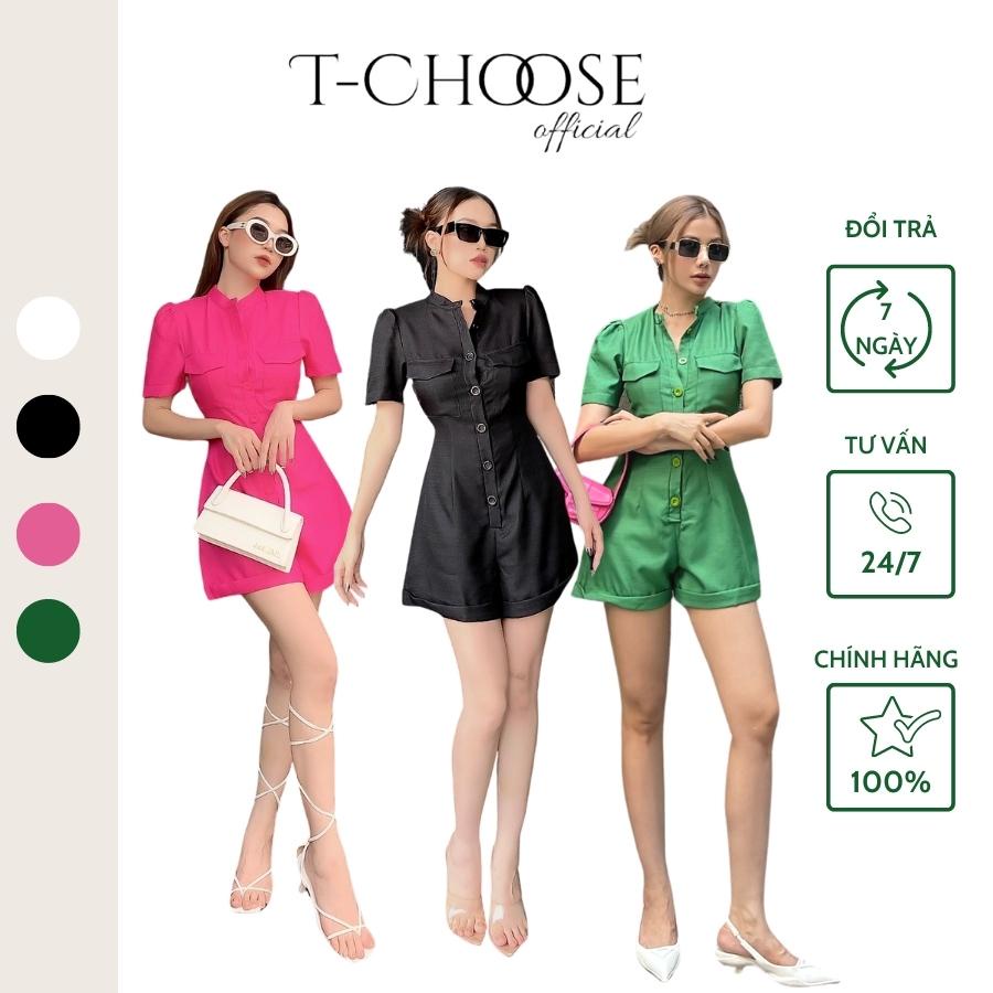 Jumpsuit tacta cổ tàu cúc dọc gập gấu triết eo tôn dáng