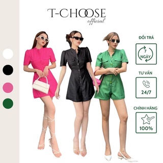 Jumpsuit tacta cổ tàu cúc dọc gập gấu triết eo tôn dáng