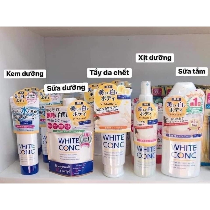 BỘ DƯỠNG TOÀN THÂN WHITE CONC kem ngày, kem đêm, tẩy da chết, nước dưỡng lotion, sữa tắm