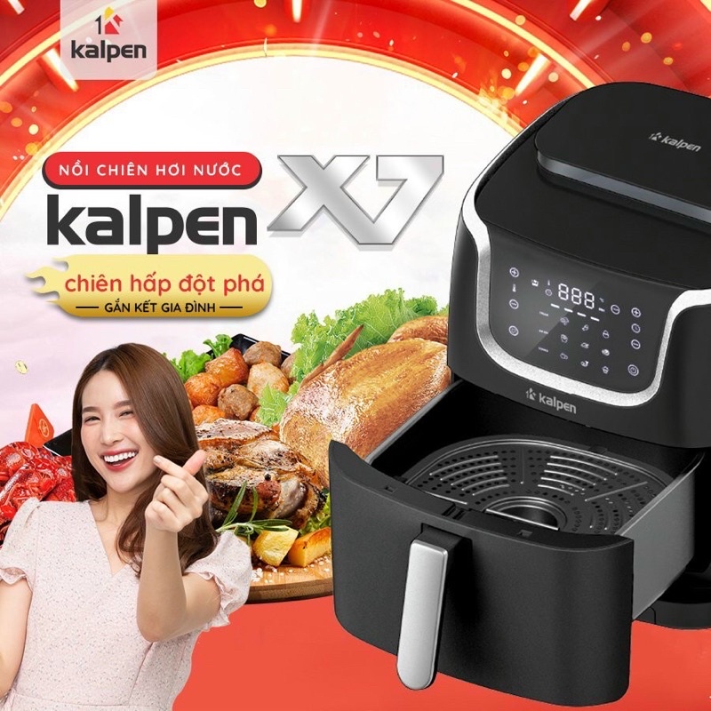 Nồi Chiên Không Dầu 7 Lít, Nướng, Hấp Hơi Nước Kalpen Bh 24 Tháng