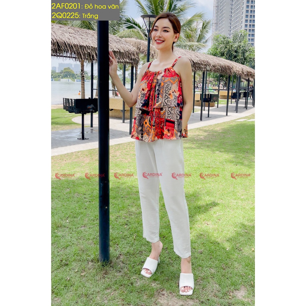 Đồ Bộ Nữ 𝐂𝐀𝐑𝐃𝐈𝐍𝐀 Cao Cấp Set Rời Quần Baggy Basic Chất Đũi Bamboo Áo Cổ Yếm Lụa Bèo Tầng Họa Tiết 2AF02-2Q02