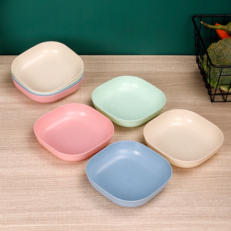 Set 8 khay đĩa vuông đựng thức ăn màu Pastel gồm 2 cỡ chất liệu nhựa lúa mạch