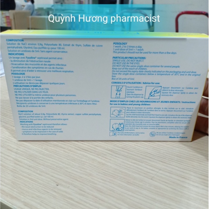Nước muối FYSOLINE vàng hộp 20 ống giúp vệ sinh mũi,mắt cho bé