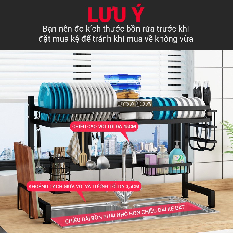 Kệ Để Chén Bát Đa Năng Thông Minh VANDO, giá Để Đồ Chén Đĩa Trên Bồn Rửa Bát Thép Carbon Sơn Đen Nhám