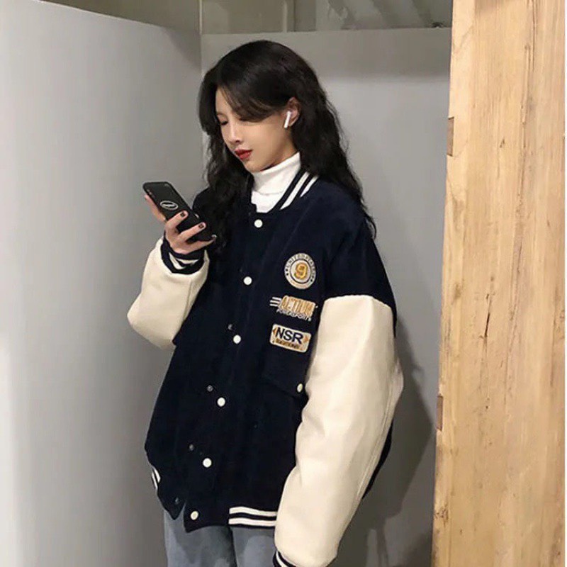 [Bomber jacket] Áo bomber jacket nam nữ unisex NSR chất nhung phối, áo khoác thu đông unisex hàng bao chất cá tính