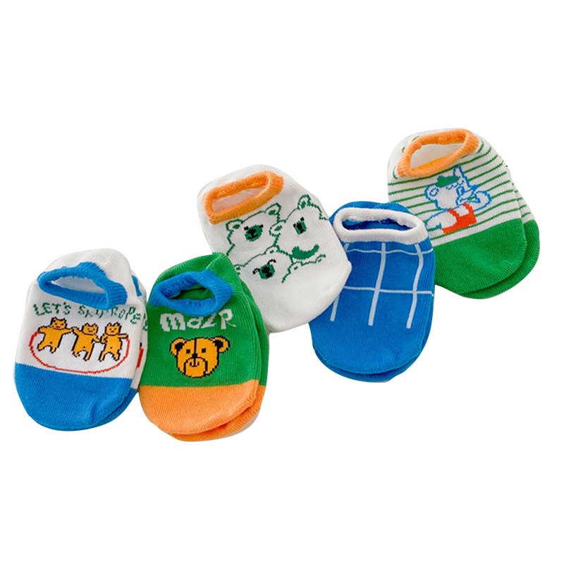 Bộ 5 Đôi Vớ Cổ Thấp In Họa Tiết Gấu / Chanh / Khủng Long Dễ Thương Thời Trang Mùa Hè Cho Bé Sơ Sinh