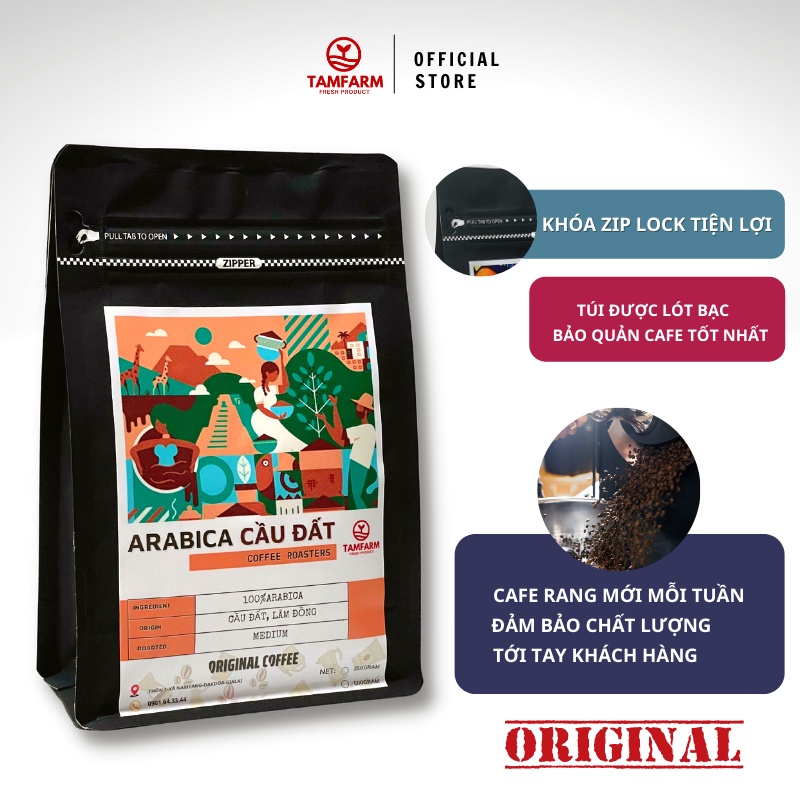 Cà phê Arabica Cầu Đất Lâm Đồng nguyên chất 100% rang mộc pha phin vị hậu ngọt kéo dài- Cafe TamFarm