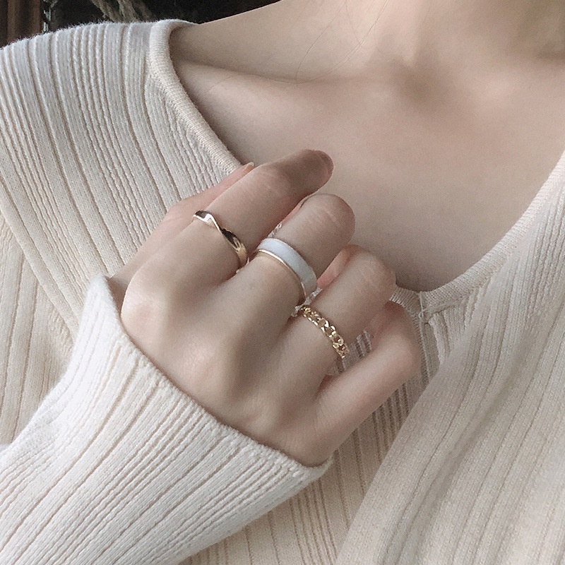 Set 3 nhẫn Xà cừ màu vàng ULA shop Vân đá basic lấp lánh sang trọng siêu hot Thanh lịch cho nữ BN8