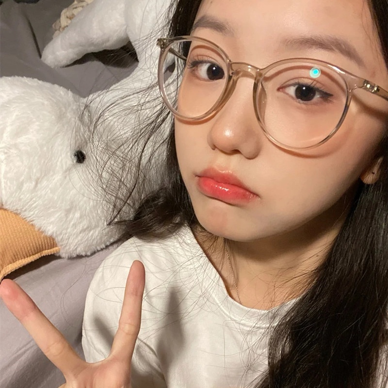(JIUERBA) Kính Mắt Gọng Tròn Siêu Nhẹ Chống Ánh Sáng Xanh Dương / Nâu Thời Trang Hàn Quốc