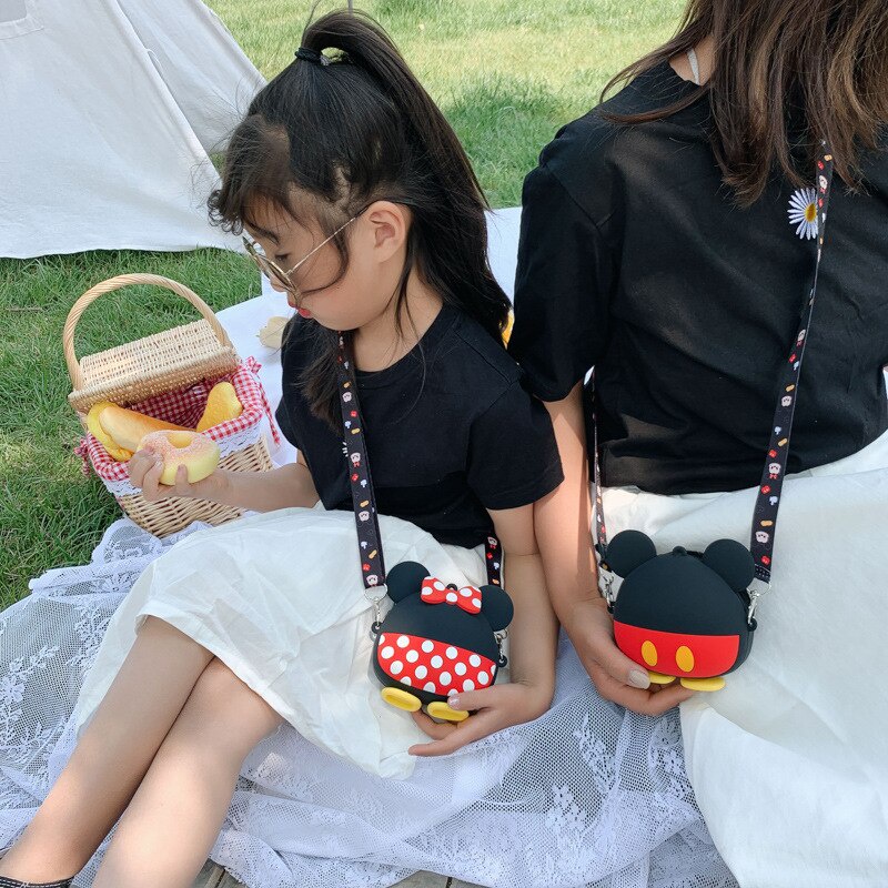 DISNEY Balo đi học bằng silicon chống thấm nước in hình chuột Mickey Minnie dễ thương cho bé gái