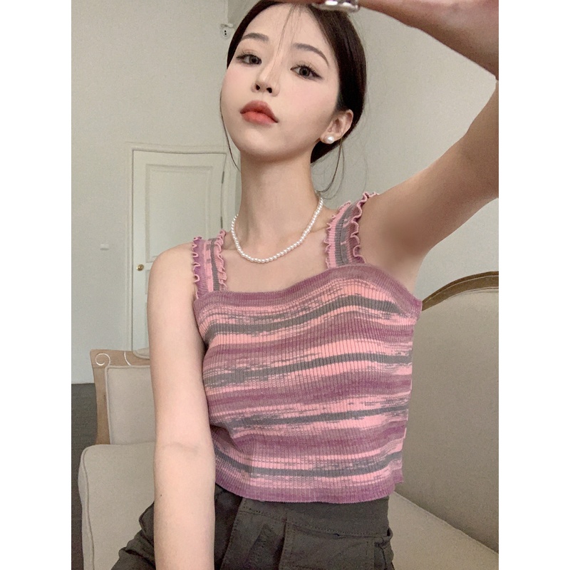 Áo yếm dệt kim ZHELIHANGFEI họa tiết vân kẻ sọc thời trang