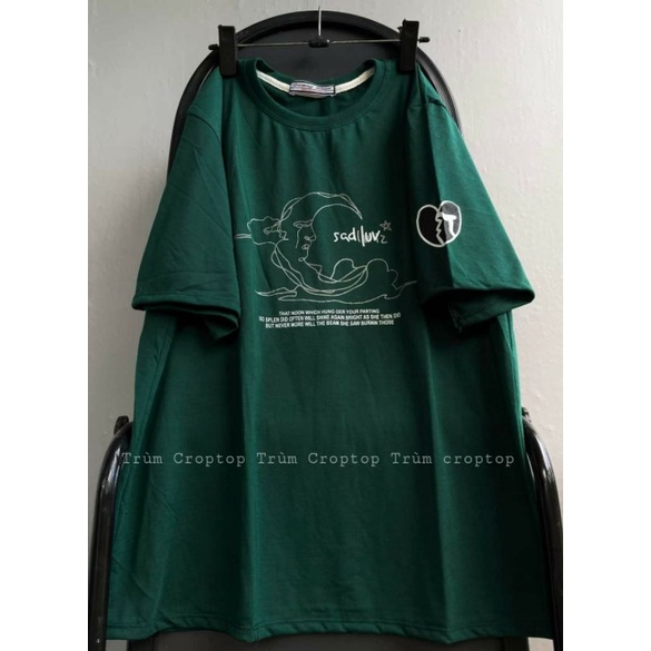 Áo Thun Tay Lỡ In Hình Sab Luv Màu Xanh , Áo Phông Rộng Form Unisex Nam Nữ 38-65kg