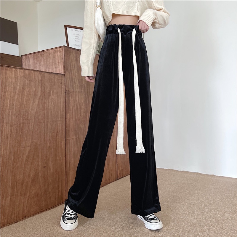 Quần nhung ống rộng phong cách Hàn Quốc mẫu mới thời trang xuân thu cho nữ