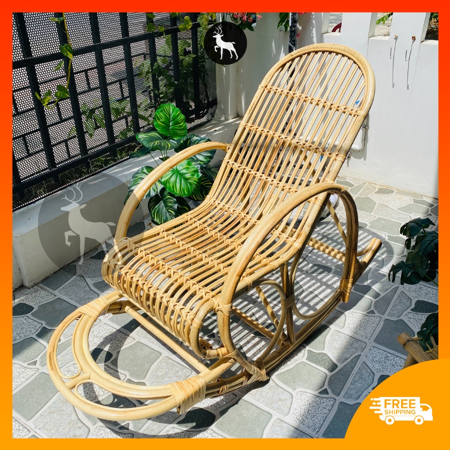 Ghế mây thư giãn bập bênh ngoài trời kèm nệm HOME MÂY chuẩn kích thước dùng cho người lớn đọc sách