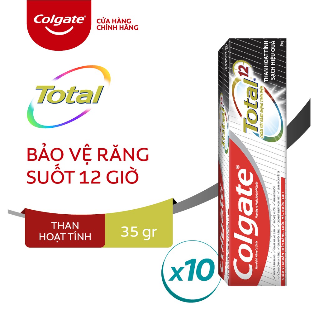 [HB Gift] Bộ 10 Kem đánh răng Colgate Total than hoạt tính bảo vệ toàn diện 35g