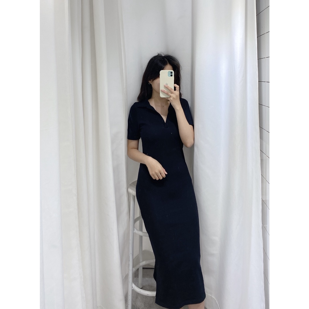 Đầm polo thun gân maxi Thiết kế - DTK141