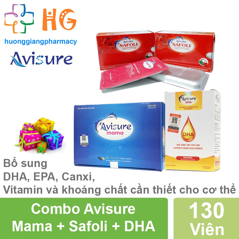 Combo Avisure Mama + Avisure Safoli + Avisure DHA - Bộ bà bầu, bổ sung vi chất toàn diện cho bà bầu