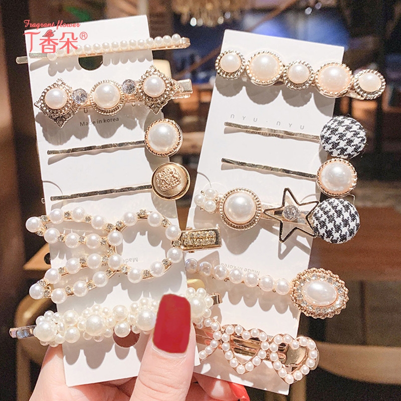 Set kẹp tóc đính ngọc trai giả thời trang Hàn Quốc xinh xắn
