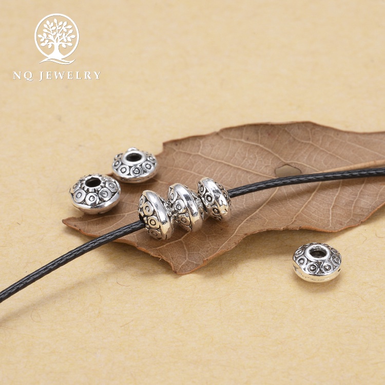 Charm bạc chặn hạt hình đĩa bay họa tiết - NQ Jewelry