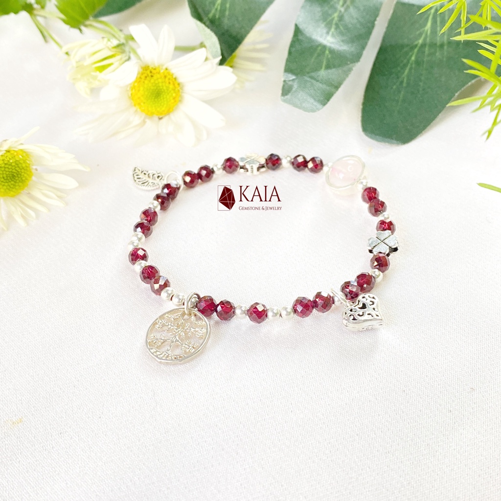 Vòng tay phong thuỷ Ngọc Hồng Lựu - Garnet mix charm bạc phụ kiện thời trang nữ may mắn bình an - M1 - KAIA