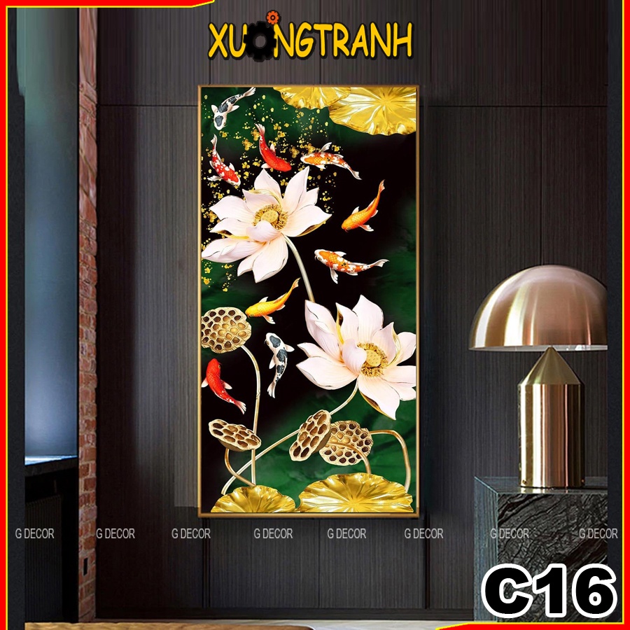 Tranh treo tường canvas 1 bức phong cách hiện đại Bắc Âu 16, tranh cửu ngư quần hội trang trí phòng khách, phòng ngủ,spa