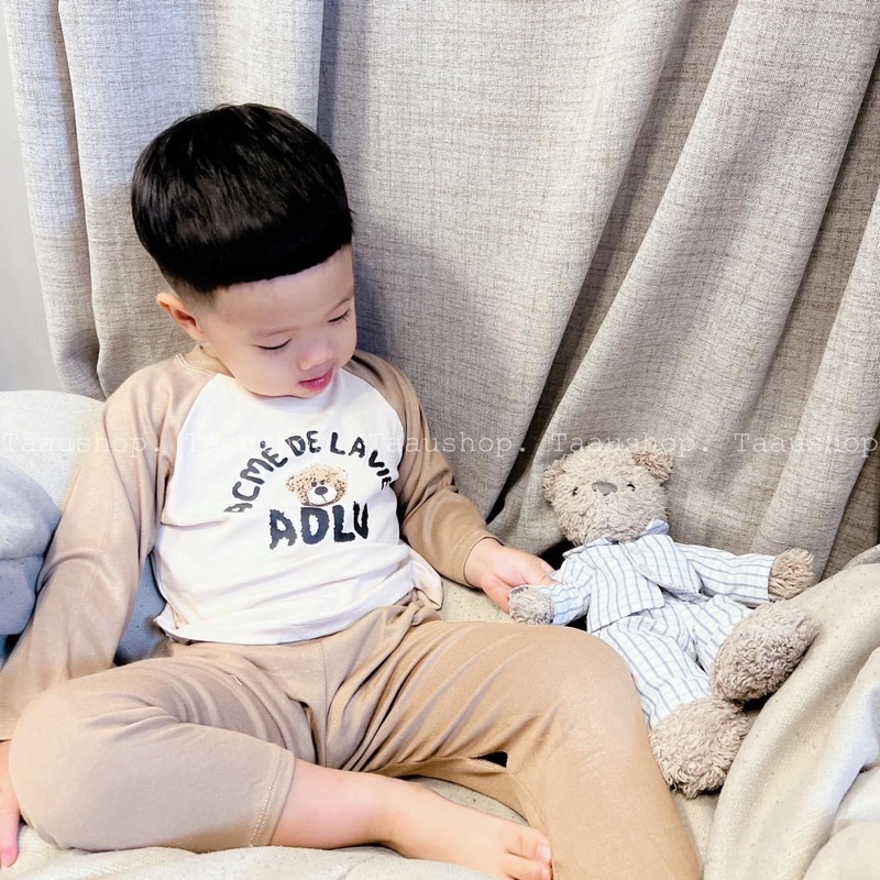 SBT531 - SET 2 BỘ BÉ DÀI TAY NÂU ĐEN PHỐI TRẮNG GẤU ADLV