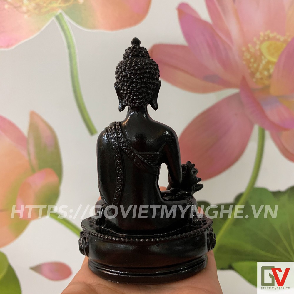 [Tượng Phật Dược Sư] Tượng đá Phật Dược Sư Lưu Ly Quang ngồi tòa sen - Cao 12cm - Màu đen