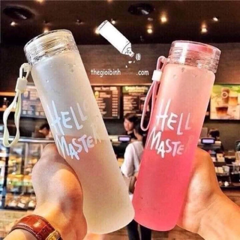 Bình Nước Thủy Tinh Dung Tích 450ml Hello Master FREESHIPBình Đựng Nước Có Dây Xách