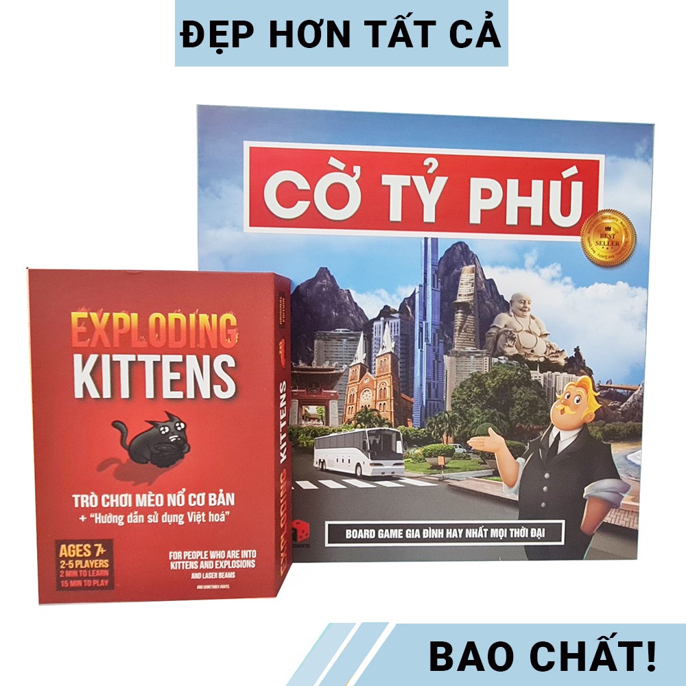 [COMBO 2 IN 1] Đồ chơi Board game kinh điển Cờ tỷ phú Monopoly + Mèo nổ cơ bản, phiên bản Việt hóa dễ chơi, giá rẻ