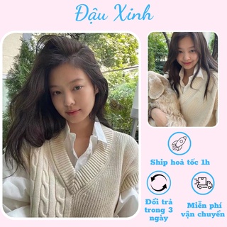 Áo gile len ulzzang họa tiết kẻ dáng rộng nam nữ hàn quốc - 030