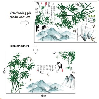 decal dán tường cây và núi