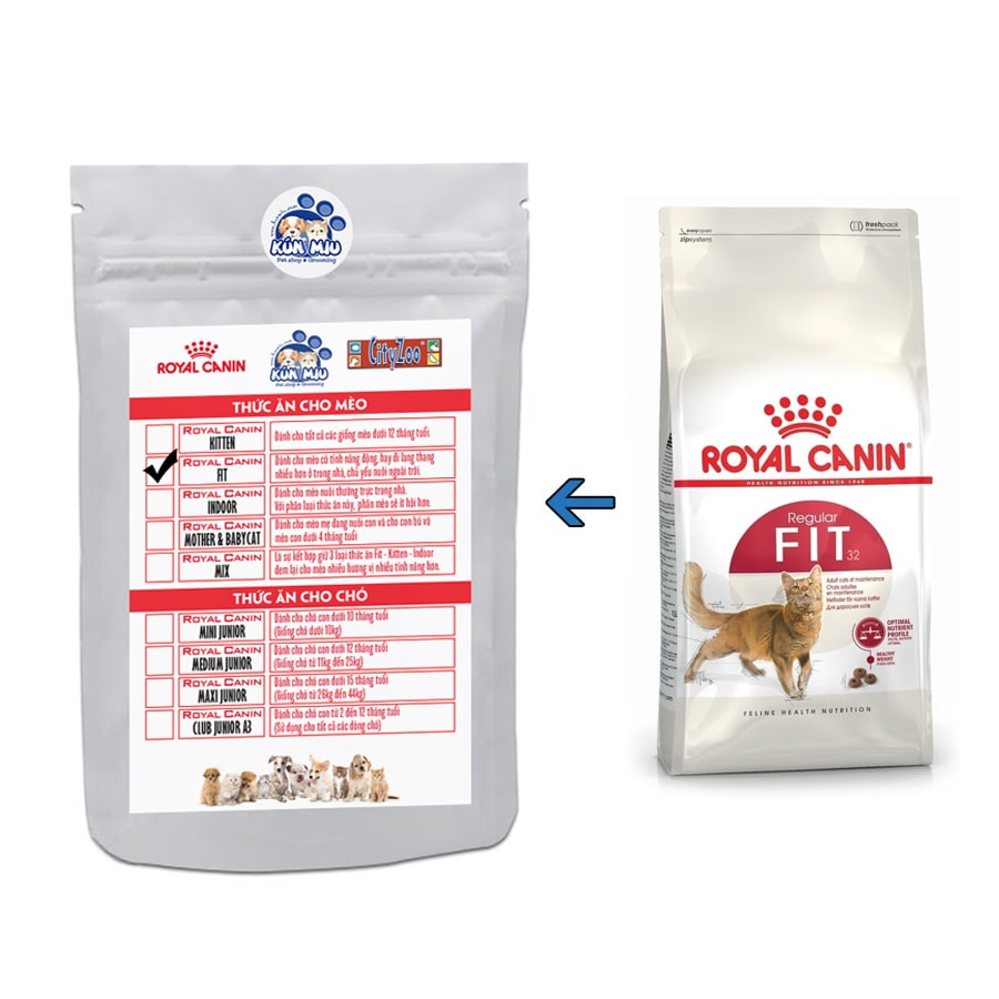 Combo thức ăn cho mèo Royal Canin Fit 1kg và reflex plus adult cá hồi 500g