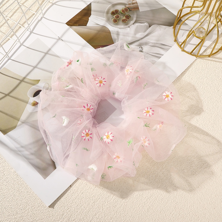 Dây Buộc Tóc Vải Lưới Thêu Hoa 22Cm Kiểu Hàn Quốc Dễ Thương Cho Bạn Gái