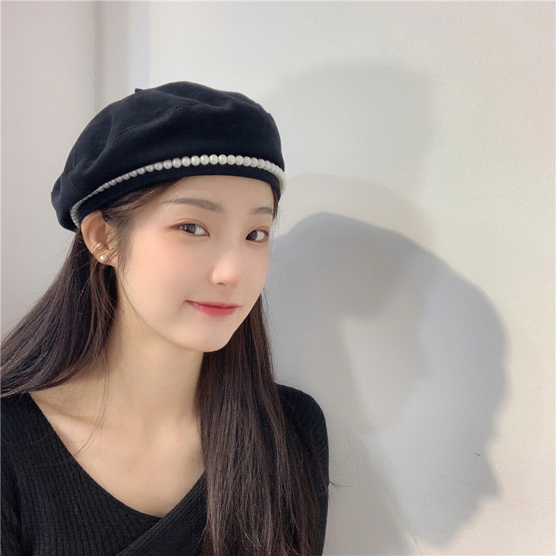 Mũ Beret Đính Ngọc Trai Phong Cách Anh Quốc Cổ Điển Thời Trang Xuân Thu Cho Nữ