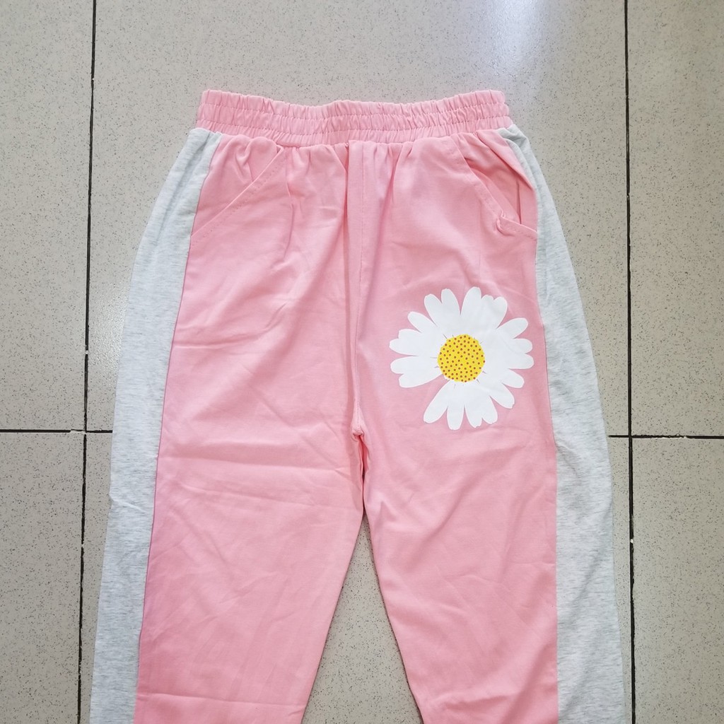 Quần thun thể thao cotton phối màu in hoa cúc họa mi