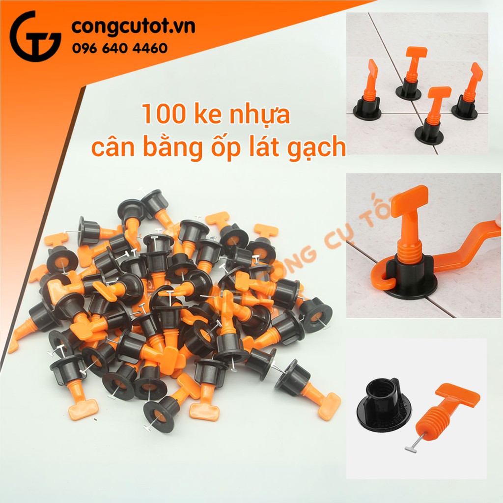 Túi 100 Vít cân bằng ốp phẳng gạch kèm 2 cờ lê móc