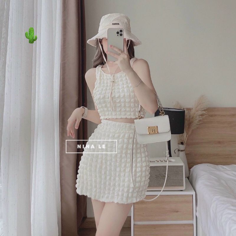 SÉT ĐẦM CHỮ A RỜI KÈM ÁO BA LỖ CỔ VUÔNG ĐẸP #PCUTCDTT