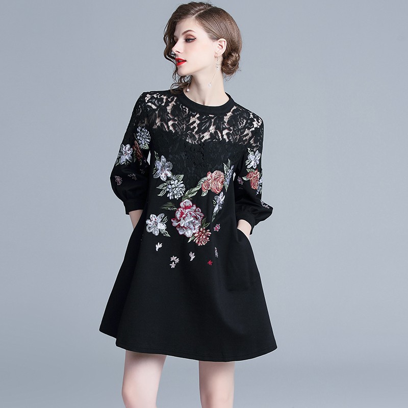 Real Shot Women's High Quality Embroidered Lace Paneled Mini Party Dress | BigBuy360 - bigbuy360.vn