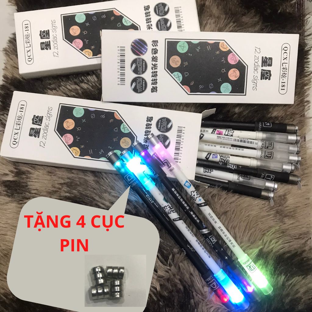 Bút Quay Nghệ Thuật Có Đèn Led Phát Sáng 2 Đầu, Biểu Tượng 12 Cung Hoàng Đạo Độc, Bút Xoay Giải Trí