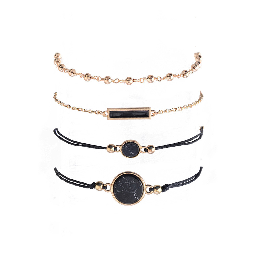 Set 4 Vòng Tay Nhiều Lớp Đính Đá Ngọc Lam Phong Cách Bohemian Thanh Lịch Dành Cho Nữ