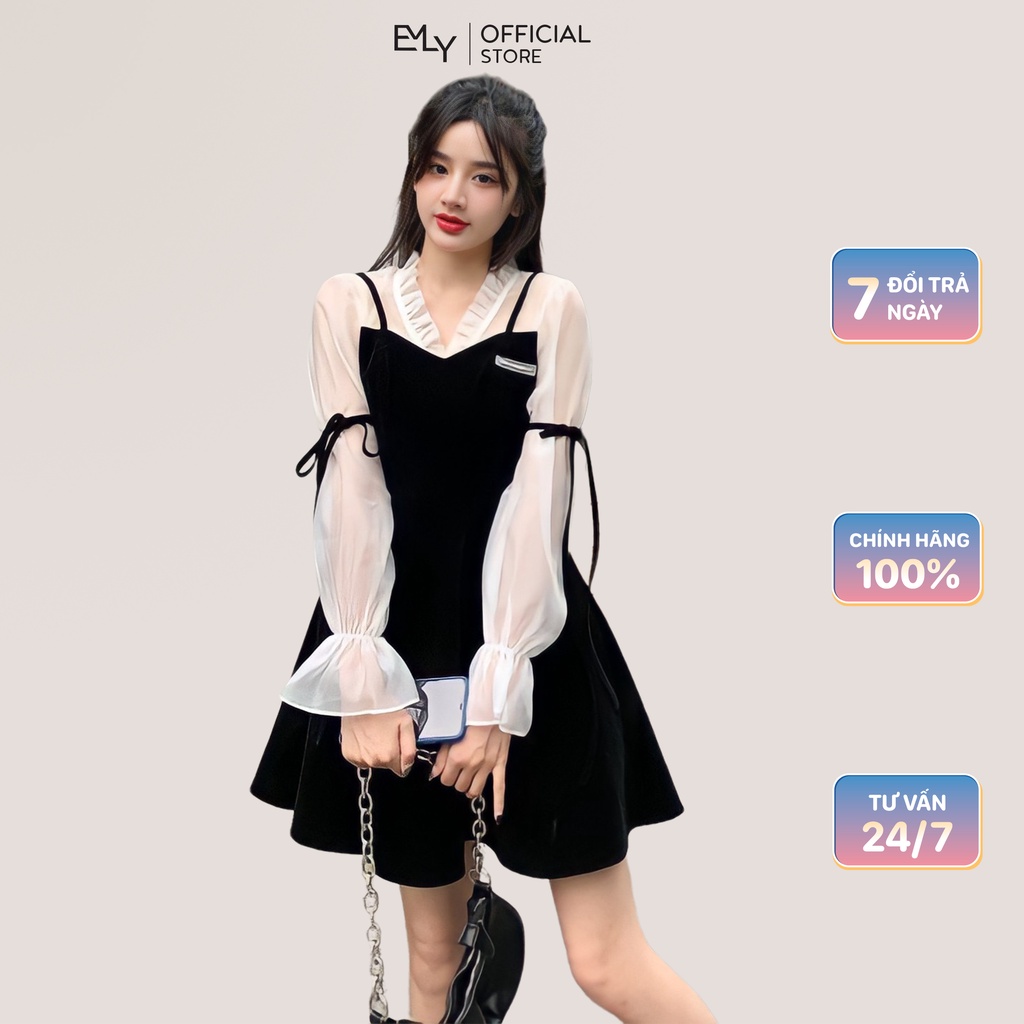 Đầm nữ dáng xòe tay dài mini Emilyshop