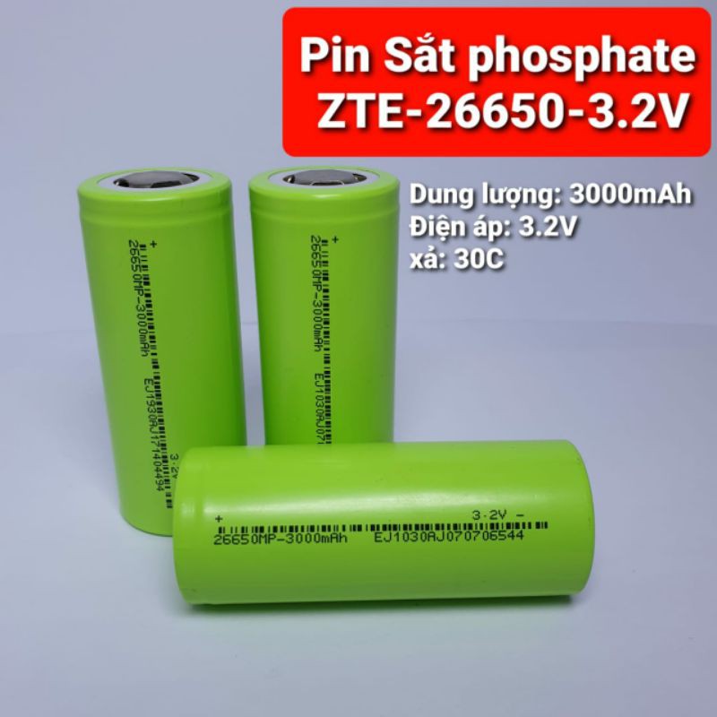 PIN SẮT PHOSPHATE ZTE-26650-3.2V - 3000mAh XẢ 30C Dòng xả cao