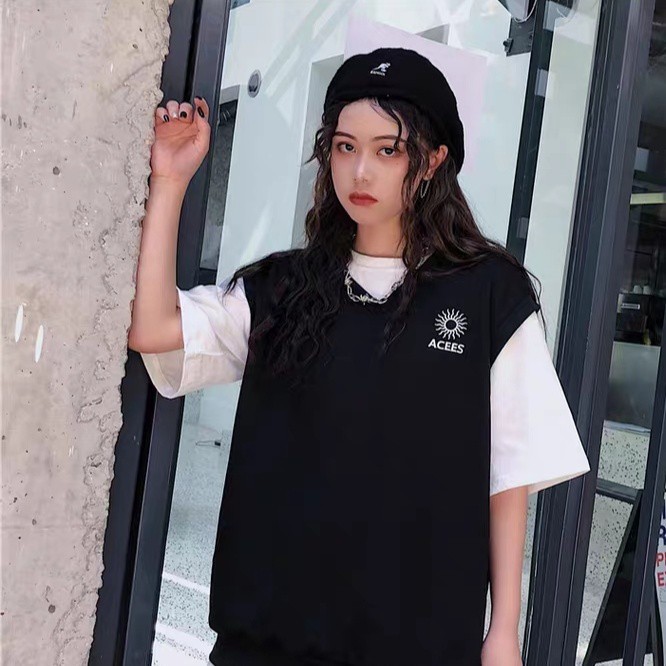 Mốt Mới Về Đẹp Mê ❤ Áo Gile Acees Unisex Mix Áo Thun Tay Lỡ Croptop / Áo Sơ Mi Trắng Dài Tay Hot