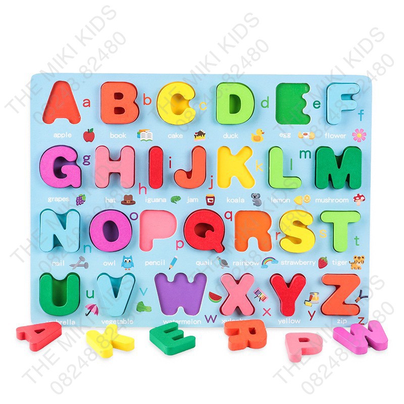 Bảng gỗ chữ số nổi 3D nền xanh màu sắc tươi đẹp quà tặng cho bé trẻ em