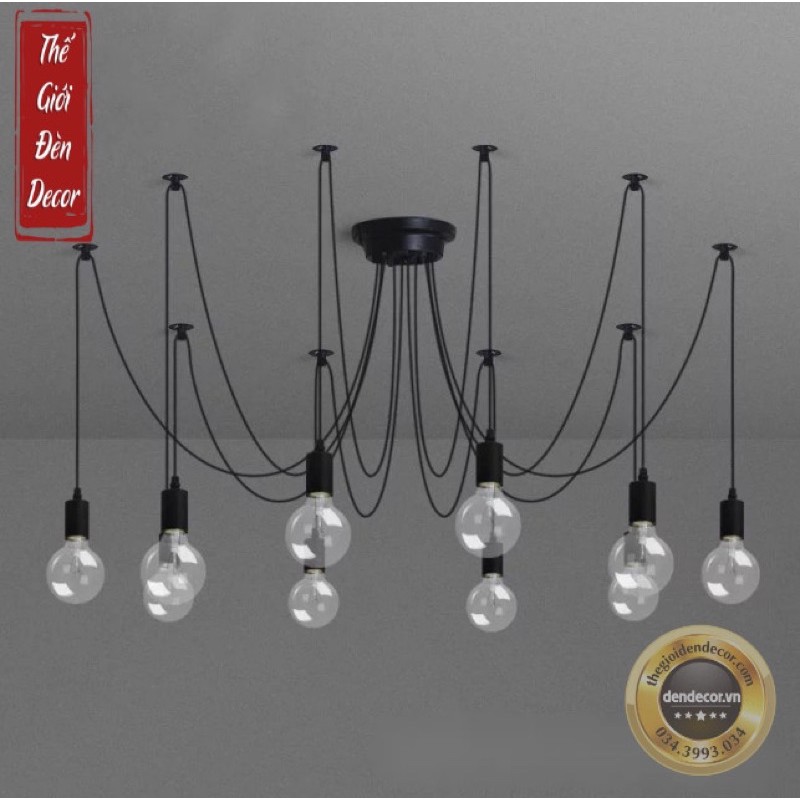 Đèn chùm mạng nhện T037 , đèn thả decor 8,10,12 đui đèn thả con nhện trang trí quán cafe