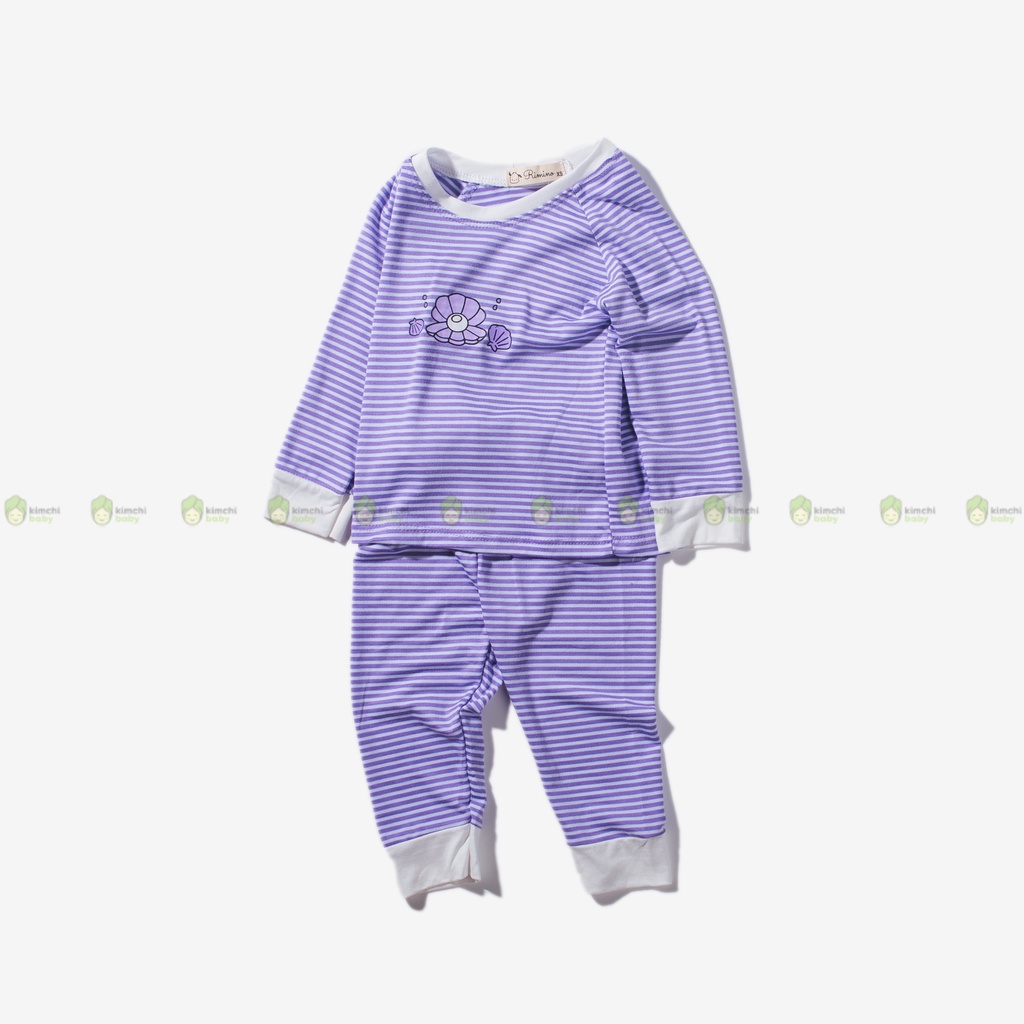Bộ Dài Tay Bé Gái, Bé Trai KIMCHIBABY Vải Thun Lạnh Sọc Ngang Động Vật In Ngực, Bộ Quần Áo Trẻ Em Thu Đông KWTD2204