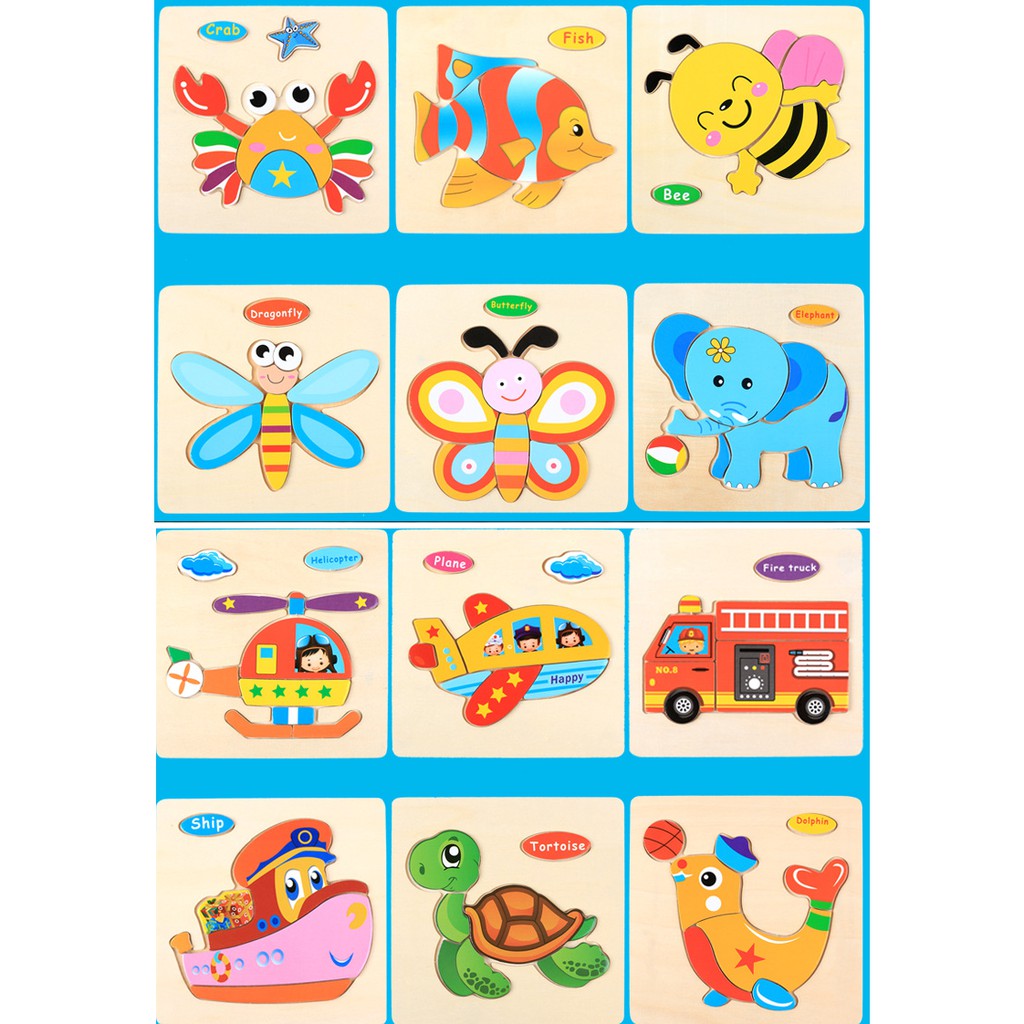 Combo 10 tranh ghép nổi hoạt hình động vật, giao thông cho bé