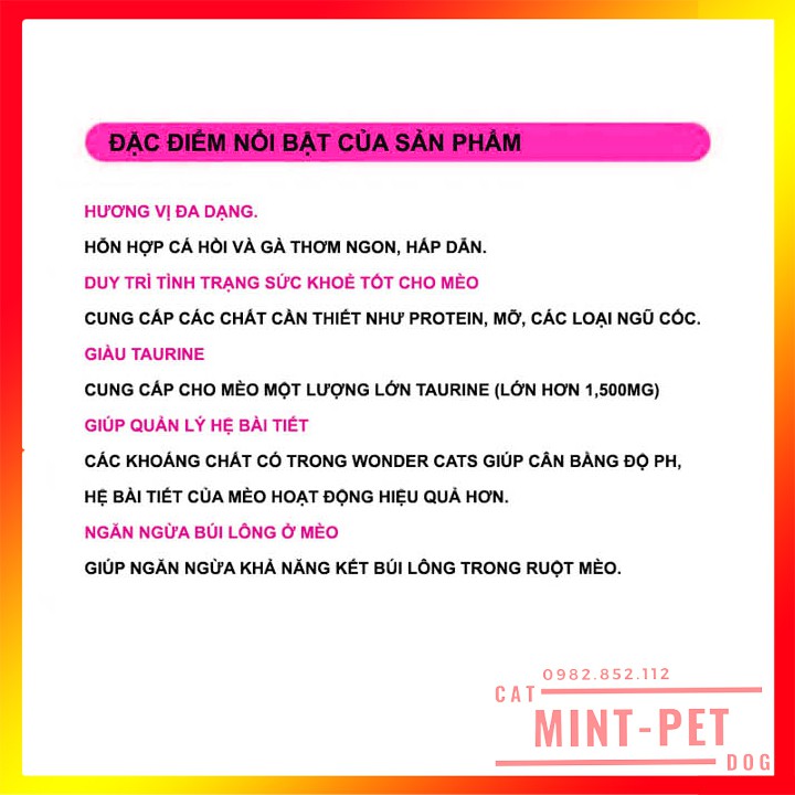 [Mã 155FMCGSALE giảm 7% - tối đa 100K đơn 500K] Thức Ăn Cho Mèo Hạt Wonder Cats #MintPet