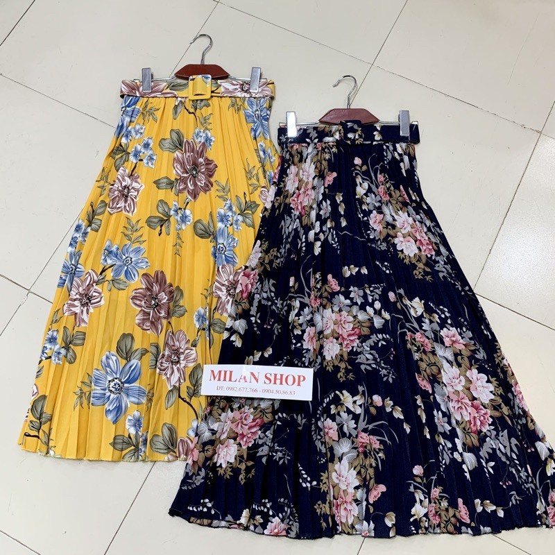 Chân váy hoa xếp ly kèm đai có lót nhiều màu | BigBuy360 - bigbuy360.vn