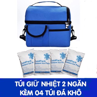 Túi giữ nhiệt 2 ngăn loại đẹp - Tặng 4 túi đá khô gel giữ lạnh